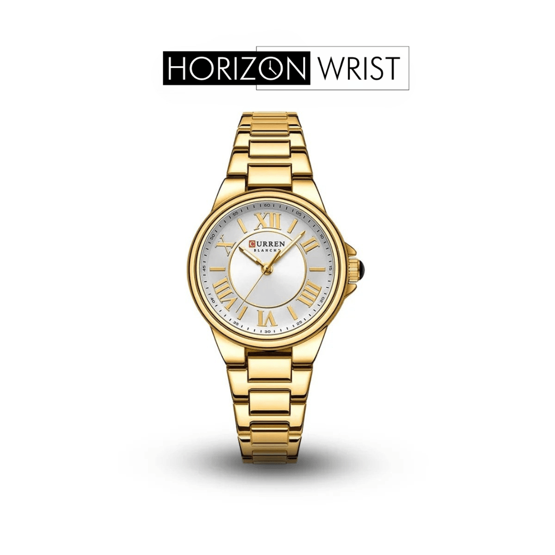 Two-Tone Women's Quartz Watch – Silver Dial with Gold Accent Band - Horizon Wrist