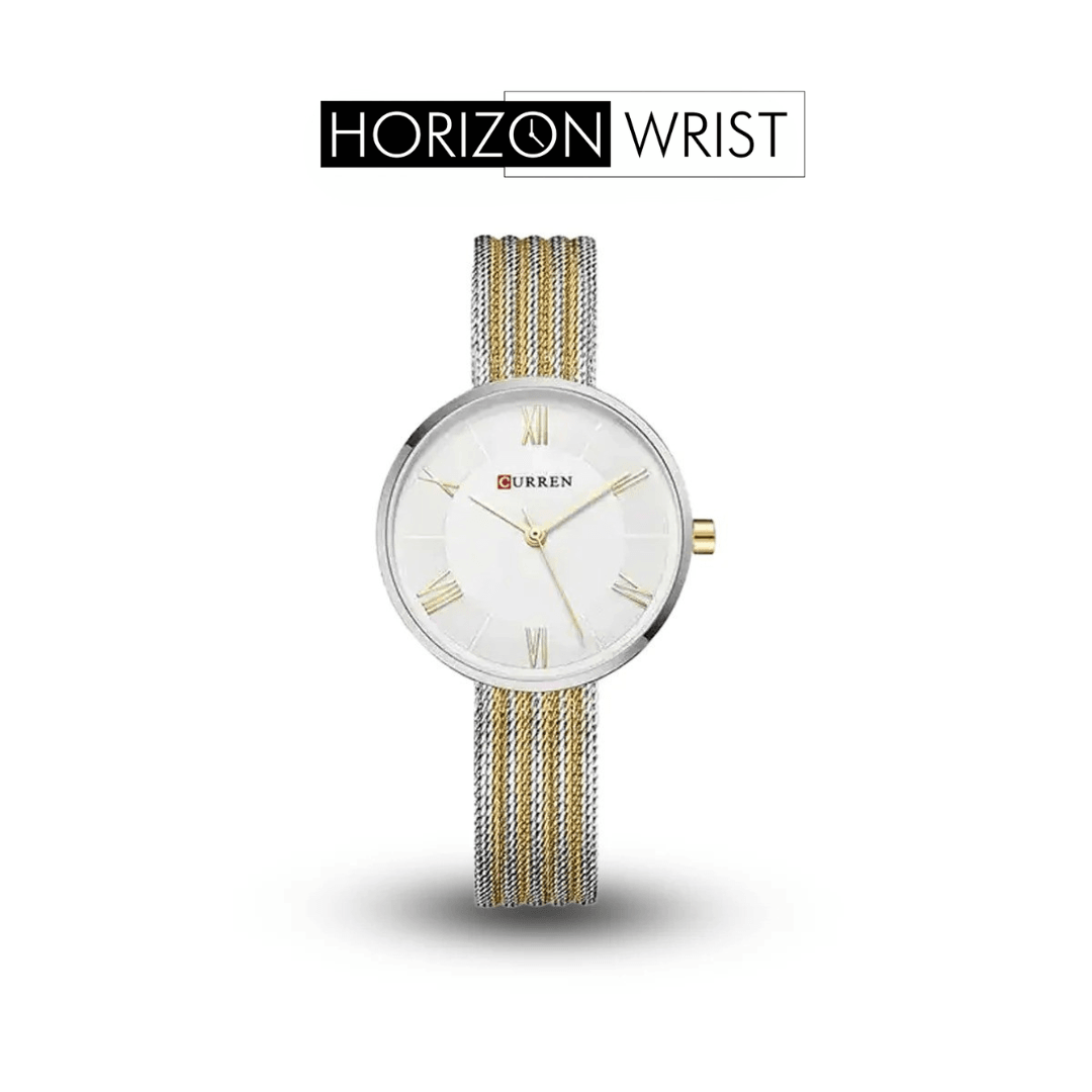 White Dial Women's Watch – Two-Tone Silver & Gold Stainless Steel Strap - Horizon Wrist