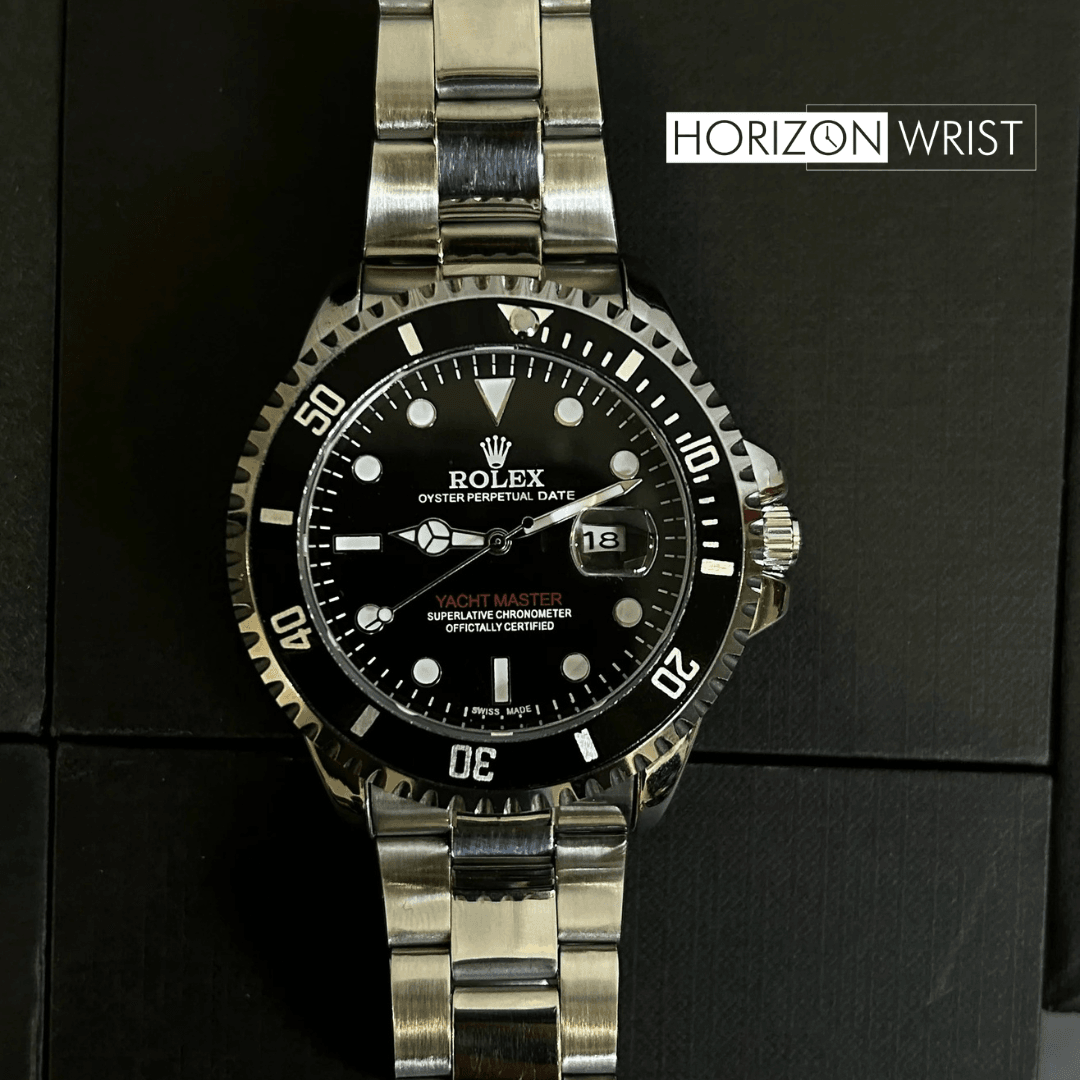 RLX Yacht-Master – Black Dial with Silver Chain | Classic Marine Style - Horizon Wrist