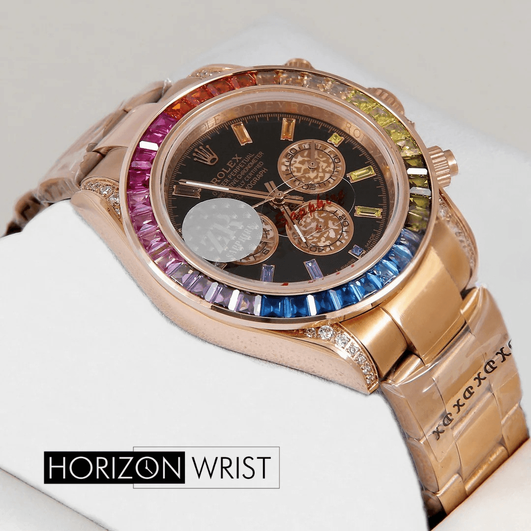Rolex – 40mm Chronograph Rainbow Edition | Rose Gold Case & Black Dial | Master AAA - Horizon Wrist