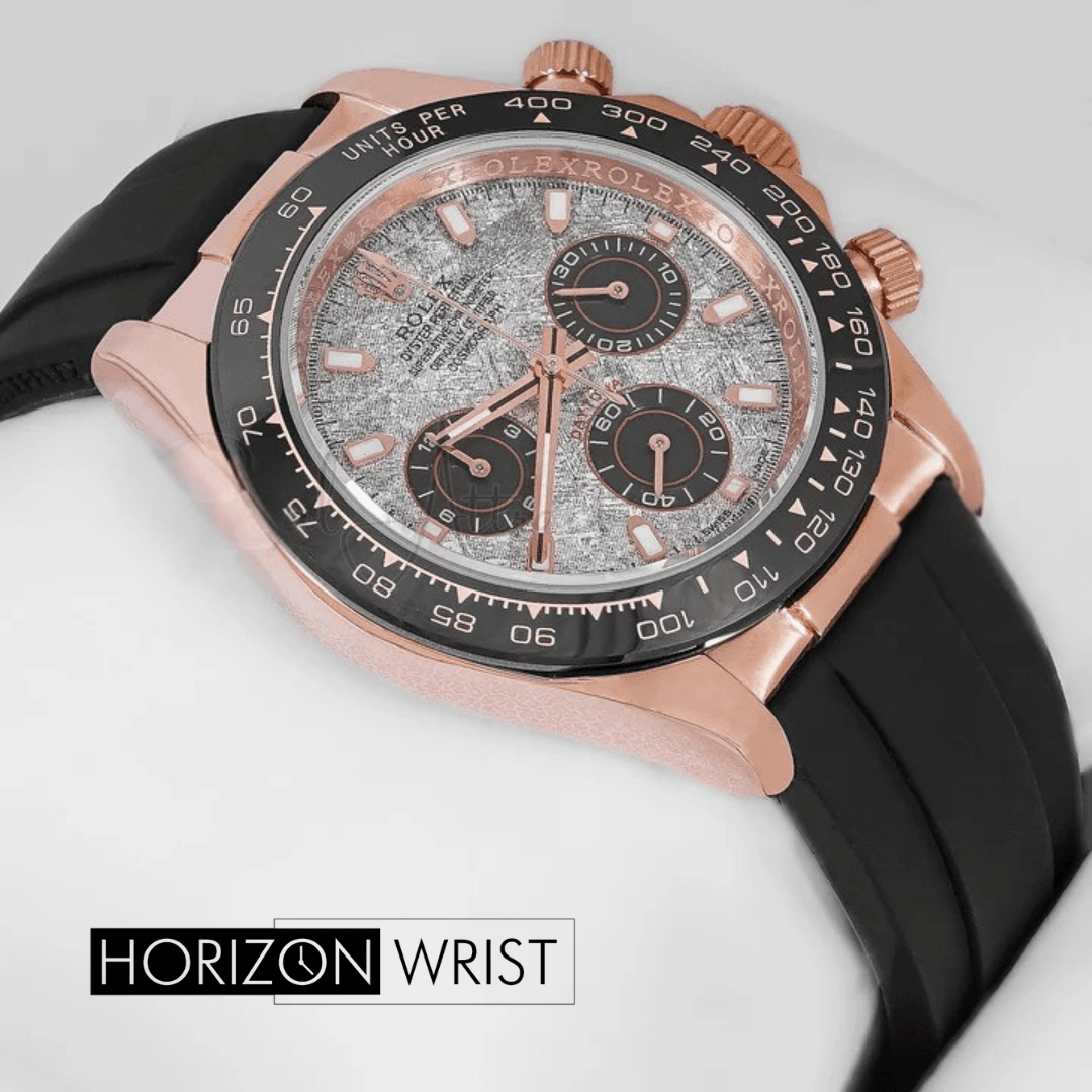 Rolex – 40mm Chronograph | Rose Gold Case with Gray Marble Dial | Black Rubber Strap | Master AAA - Horizon Wrist