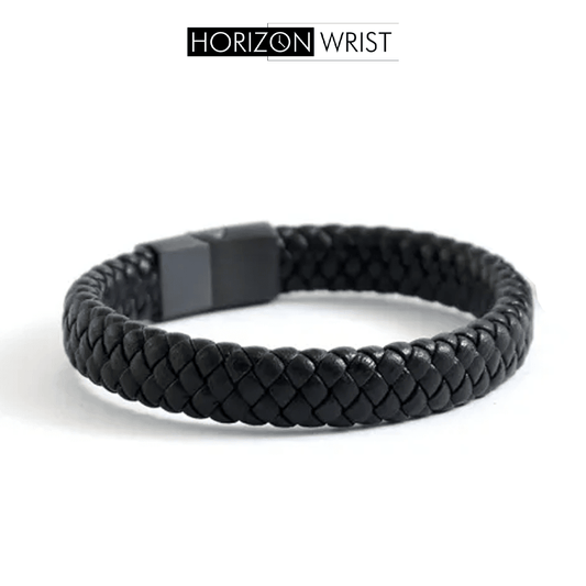 Premium Leather Braided Bracelet – Black | Magnetic Lock | Unisex Style - Horizon Wrist