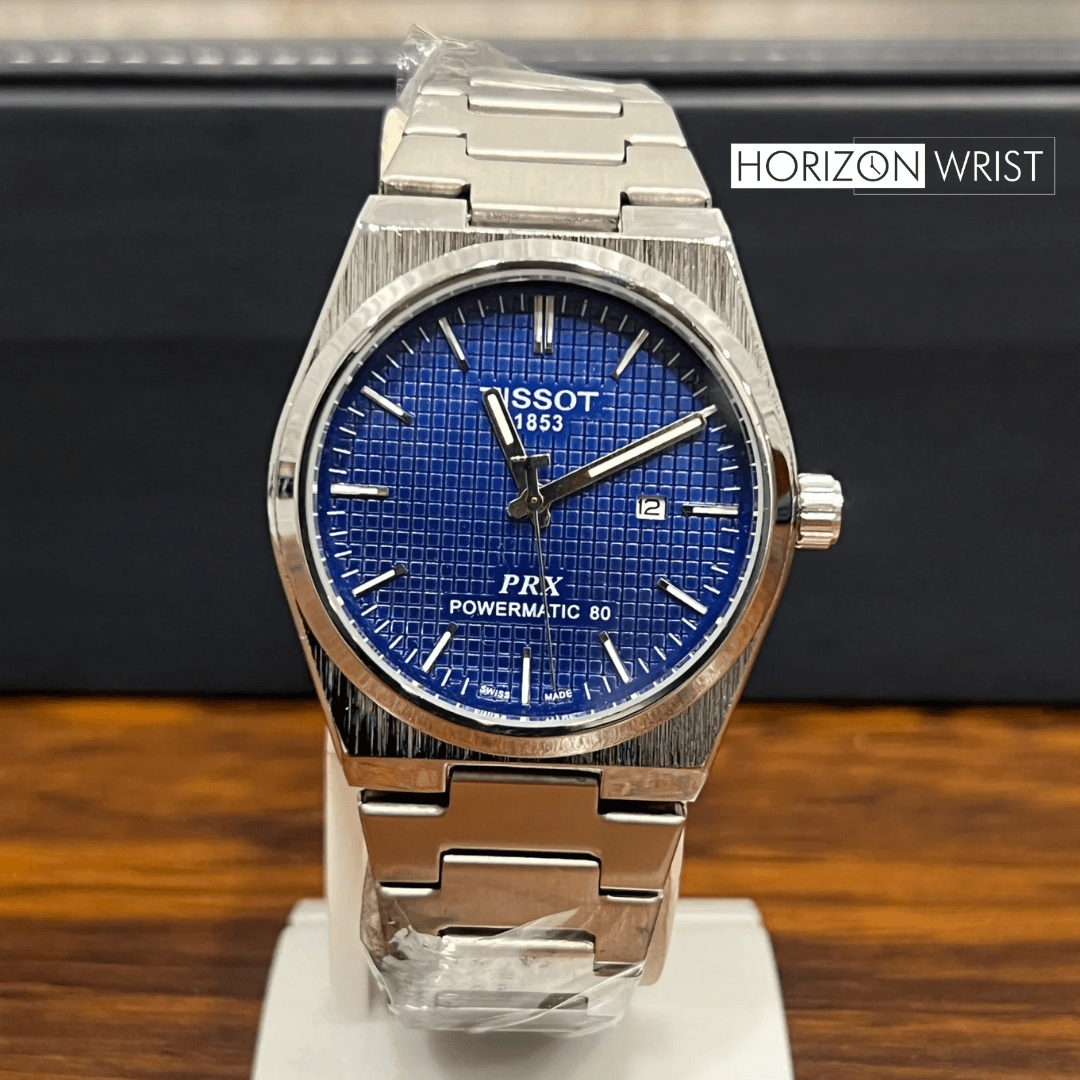 Bold Blue Dial Men's Watch – Silver Stainless Steel Bracelet - Horizon Wrist