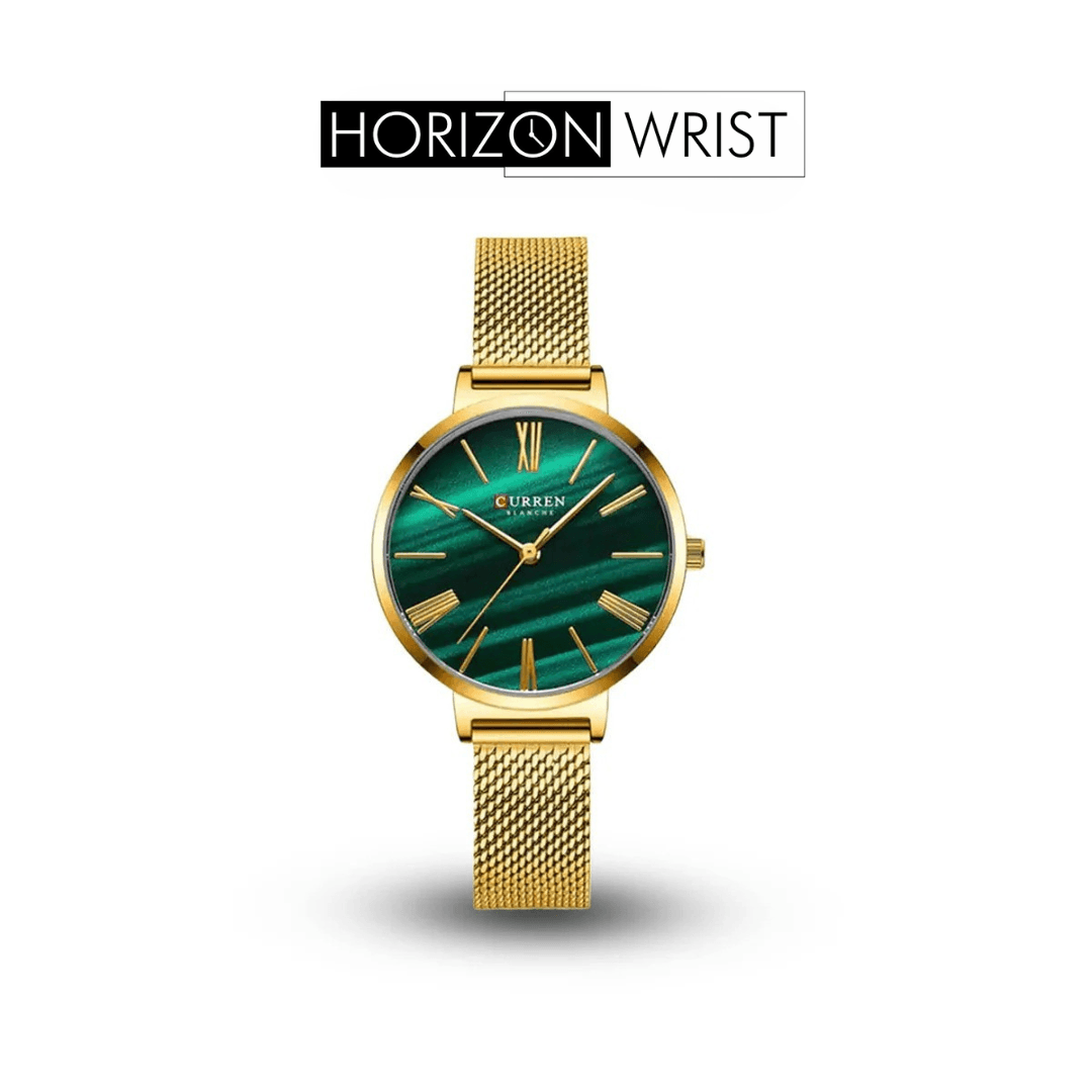 Green Dial Women's Watch – Gold Stainless Steel Bracelet - Horizon Wrist
