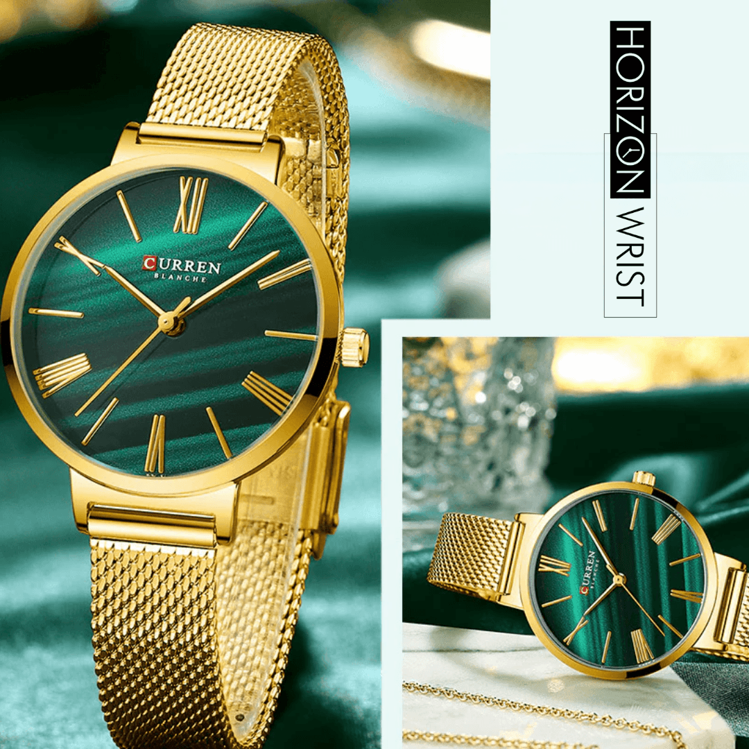 Green Dial Women's Watch – Gold Stainless Steel Bracelet - Horizon Wrist
