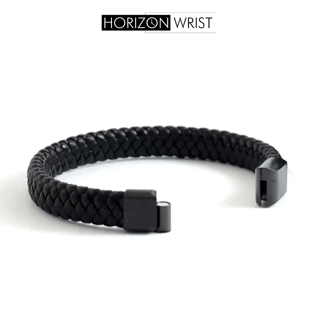 Premium Leather Braided Bracelet – Black | Magnetic Lock | Unisex Style - Horizon Wrist
