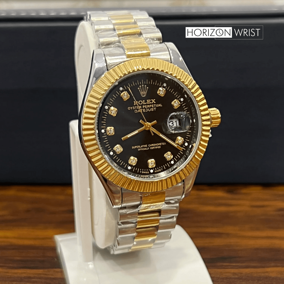 Diamond-Style Luxury Watch – Classic Two-Tone Stainless Steel - Horizon Wrist