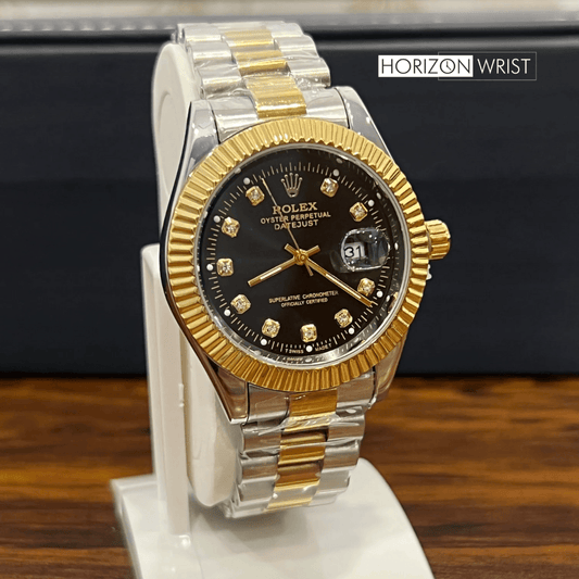 Diamond-Style Luxury Watch – Classic Two-Tone Stainless Steel - Horizon Wrist