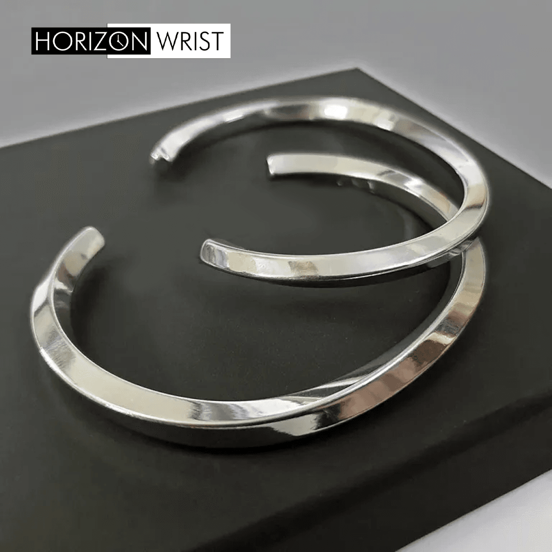 Chrome Twisted Metal Cuff – Modern Minimalist Bracelet for Men & Women - Horizon Wrist