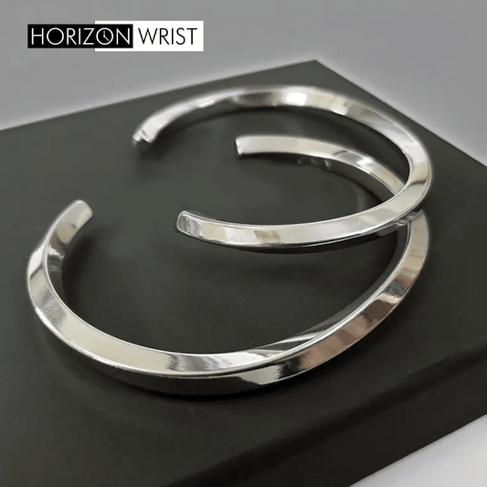Chrome Twisted Metal Cuff – Modern Minimalist Bracelet for Men & Women - Horizon Wrist