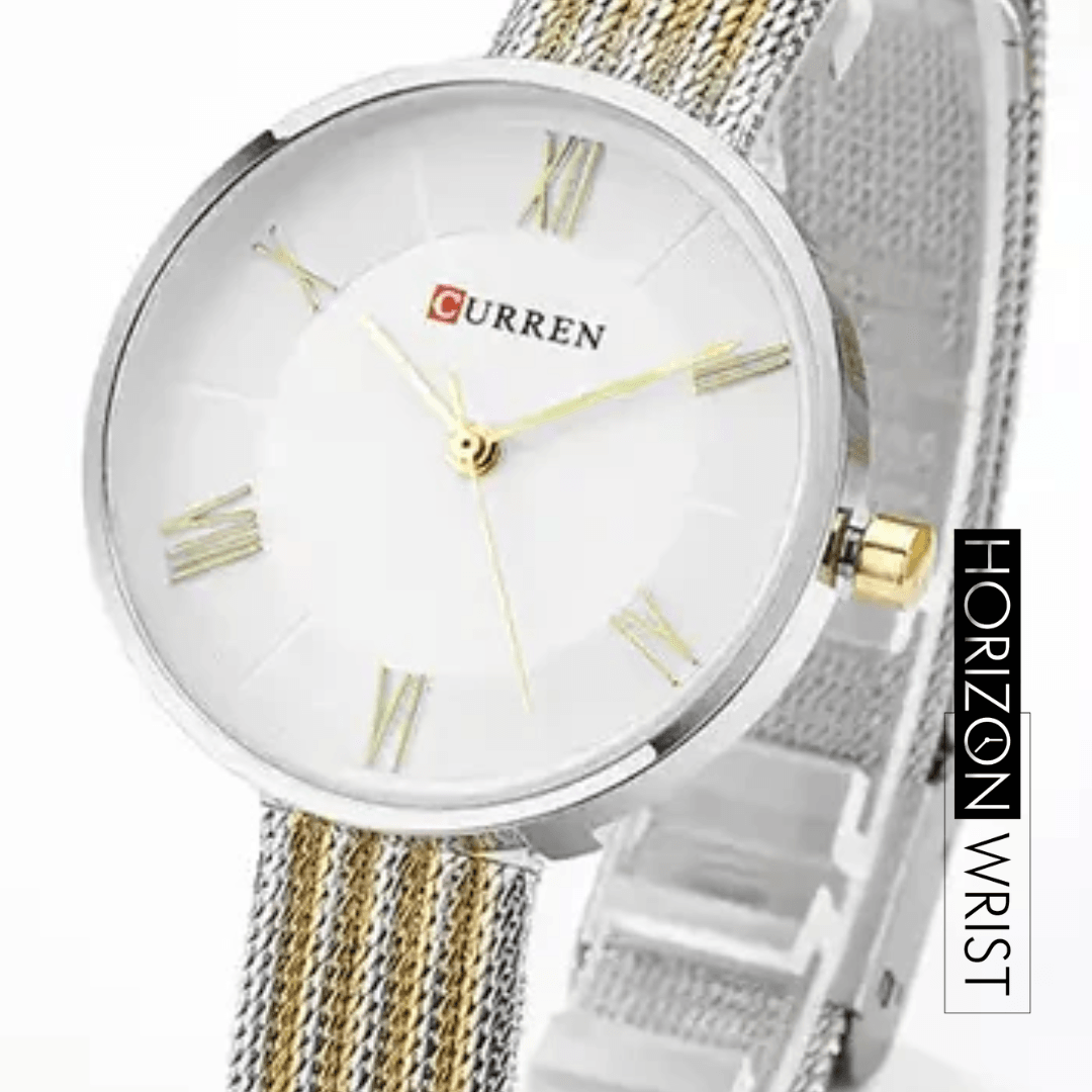 White Dial Women's Watch – Two-Tone Silver & Gold Stainless Steel Strap - Horizon Wrist