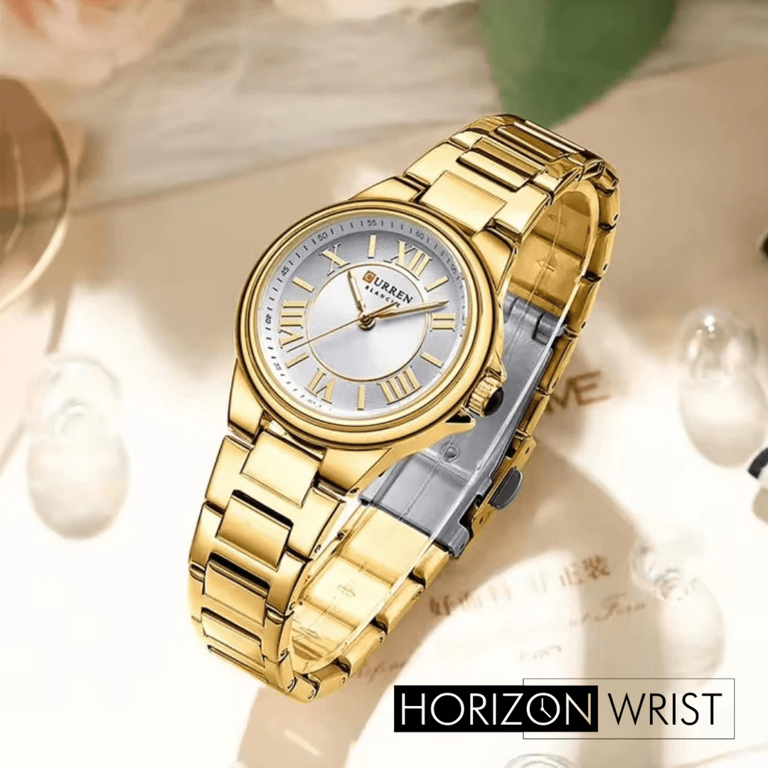 Two-Tone Women's Quartz Watch – Silver Dial with Gold Accent Band - Horizon Wrist