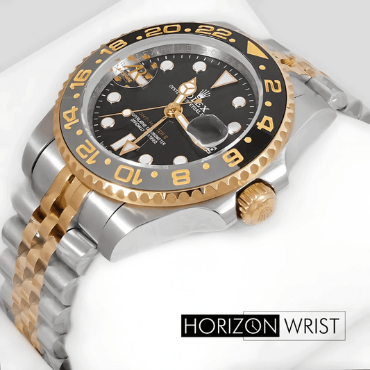 Rolex – GMT 40mm Two Tone Edition | Yellow Gold with Black Dial & Bezel | Master AAA - Horizon Wrist