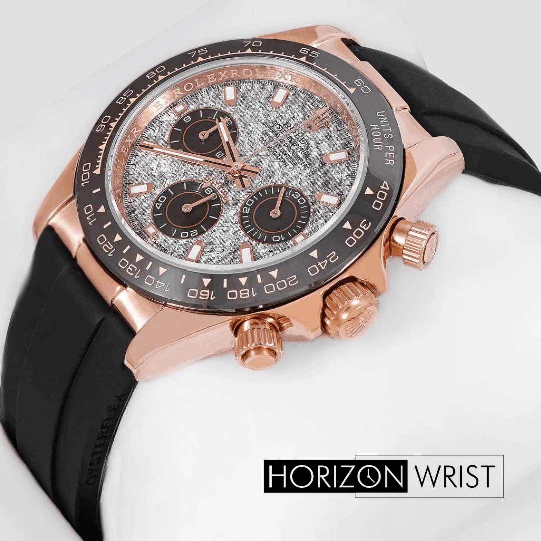 Rolex – 40mm Chronograph | Rose Gold Case with Gray Marble Dial | Black Rubber Strap | Master AAA - Horizon Wrist