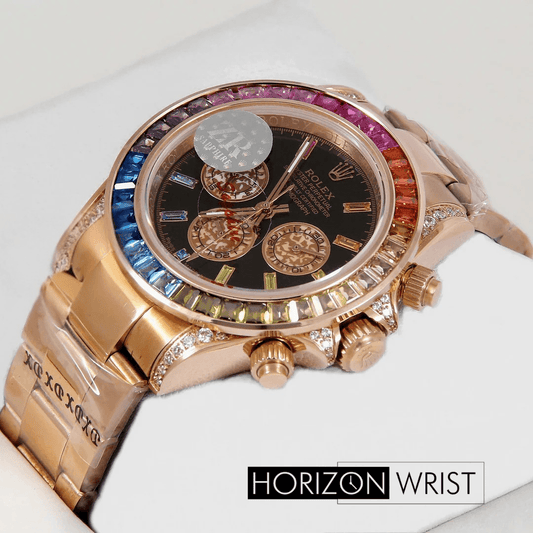 Rolex – 40mm Chronograph Rainbow Edition | Rose Gold Case & Black Dial | Master AAA - Horizon Wrist