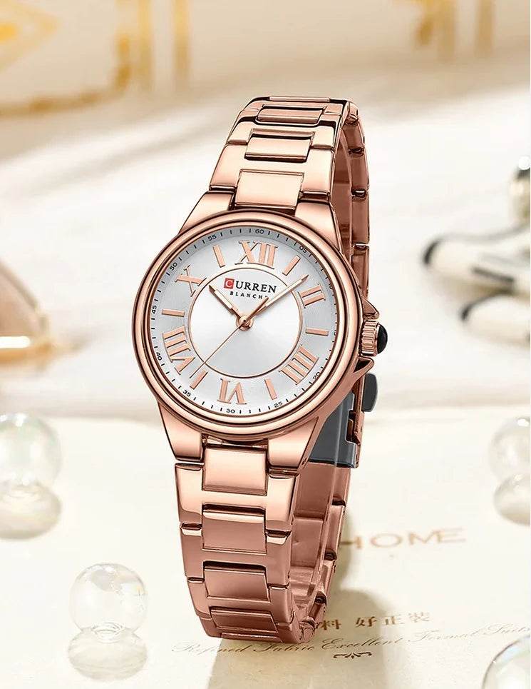 Silver Dial Women's Watch – Rose Gold Stainless Steel Bracelet - Horizon Wrist