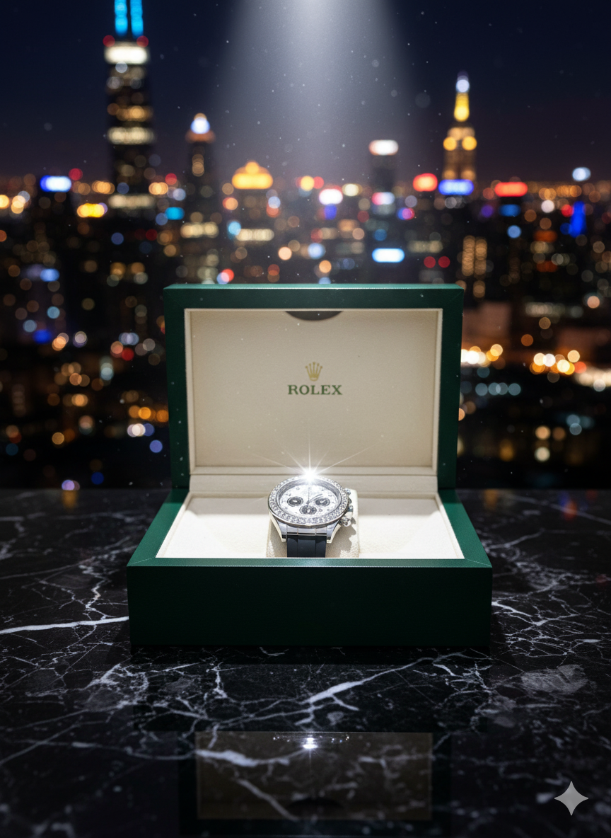 "Luxury Rolex-Inspired Watch – Stone Bezel, Rubber Strap & Quartz Movement | Horizon Wrist.Store"