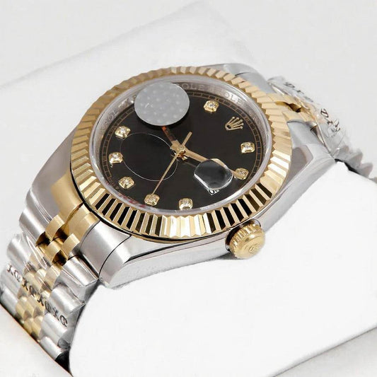 Rolex Style – Two-Tone Gold Automatic Watch | 41mm Black Dial with Stone Numerals | Master AAA – Horizon Wrist - Horizon Wrist