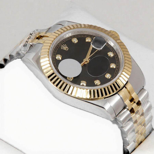 Rolex Style – Two-Tone Gold Automatic Watch | 41mm Black Dial with Stone Numerals | Master AAA – Horizon Wrist - Horizon Wrist