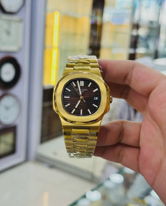 Luxury Patek Style Quartz Watch – Premium Golden Chain | Date Feature | 1 Year Warranty