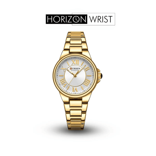 Two-Tone Women's Quartz Watch – Silver Dial with Gold Accent Band - Horizon Wrist 
