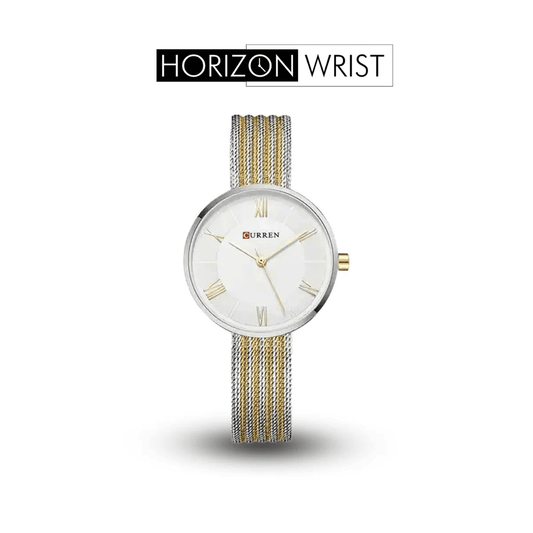 White Dial Women's Watch – Two-Tone Silver & Gold Stainless Steel Strap - Horizon Wrist 