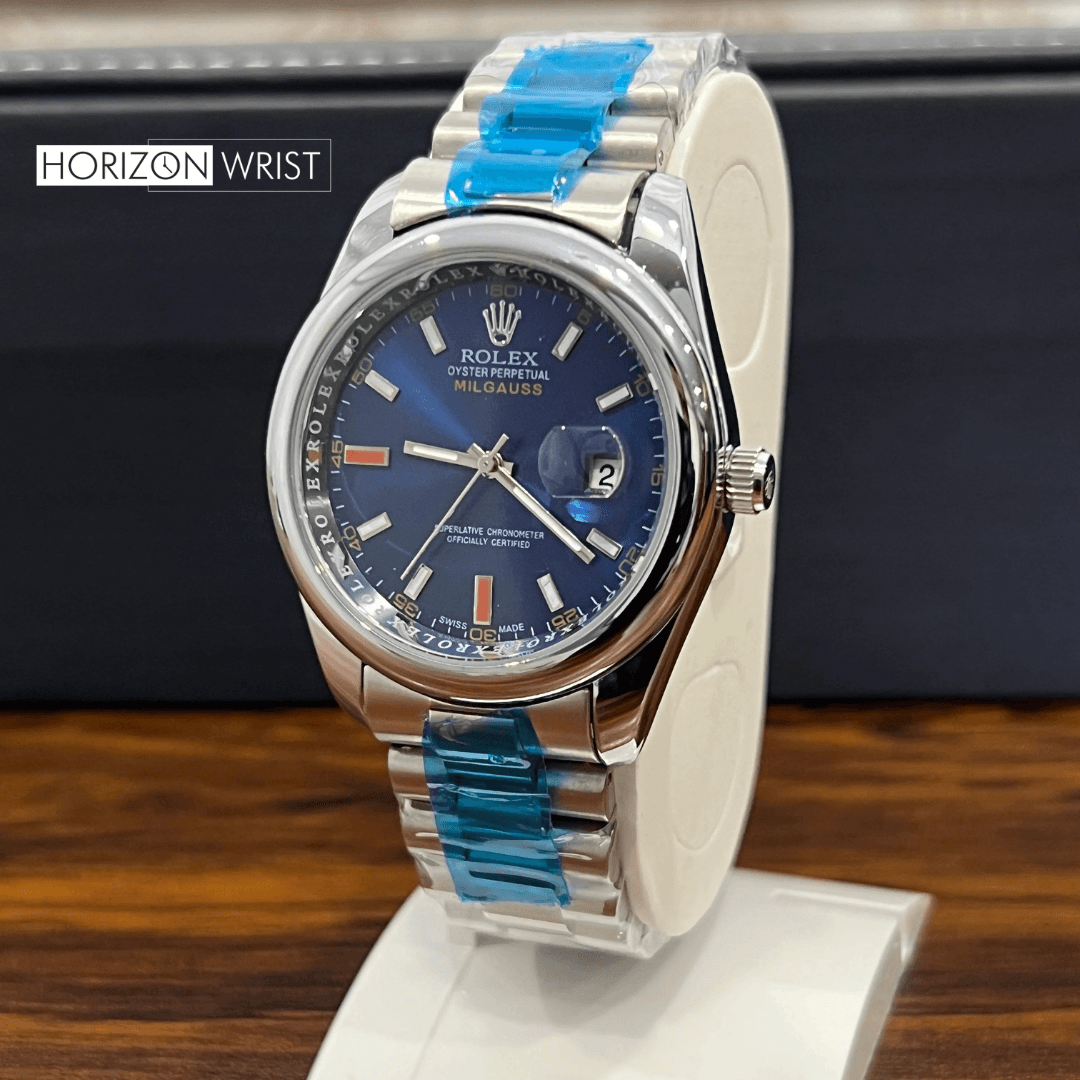 Signature Royal Blue Dial – Elegant Men’s Stainless Steel Watch - Horizon Wrist 