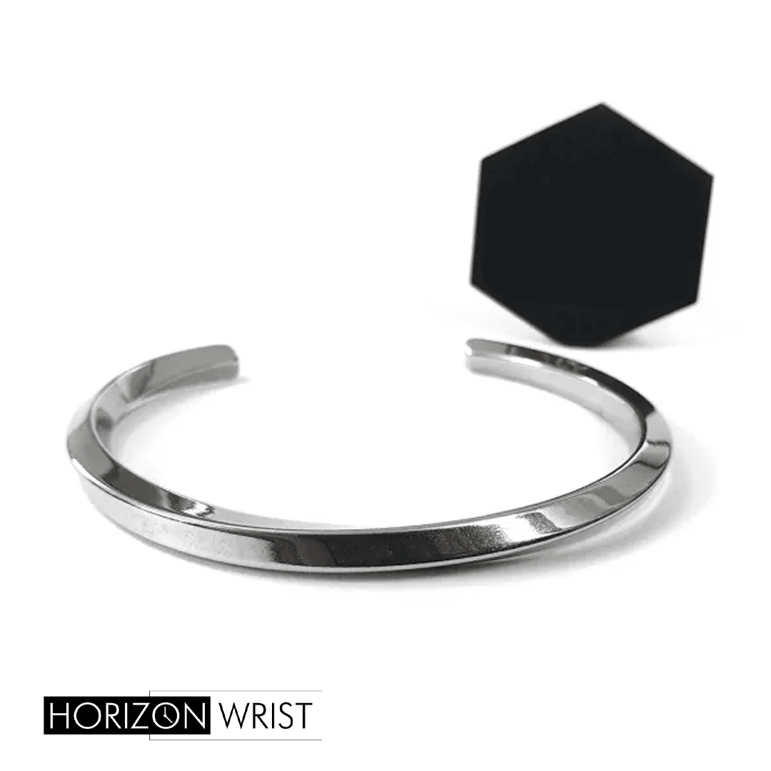 Chrome Twisted Metal Cuff – Modern Minimalist Bracelet for Men & Women - Horizon Wrist 