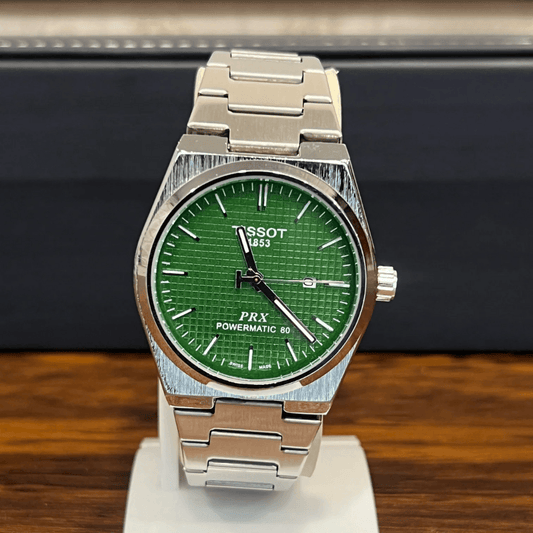 Green Pattern Dial Stainless Steel Watch – Classic Men's Timepiece - Horizon Wrist 