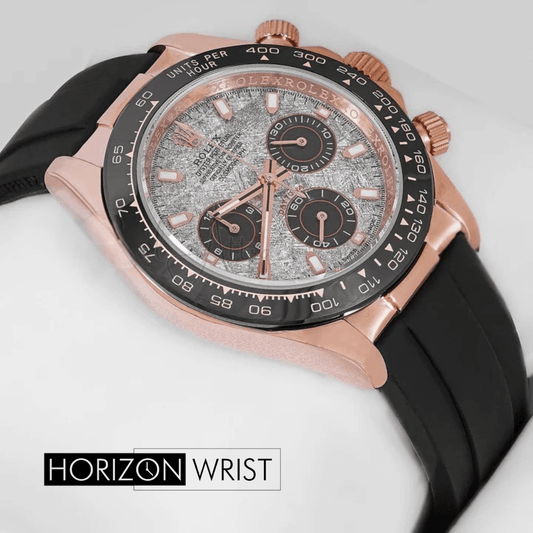 Rolex – 40mm Chronograph | Rose Gold Case with Gray Marble Dial | Black Rubber Strap | Master AAA - Horizon Wrist