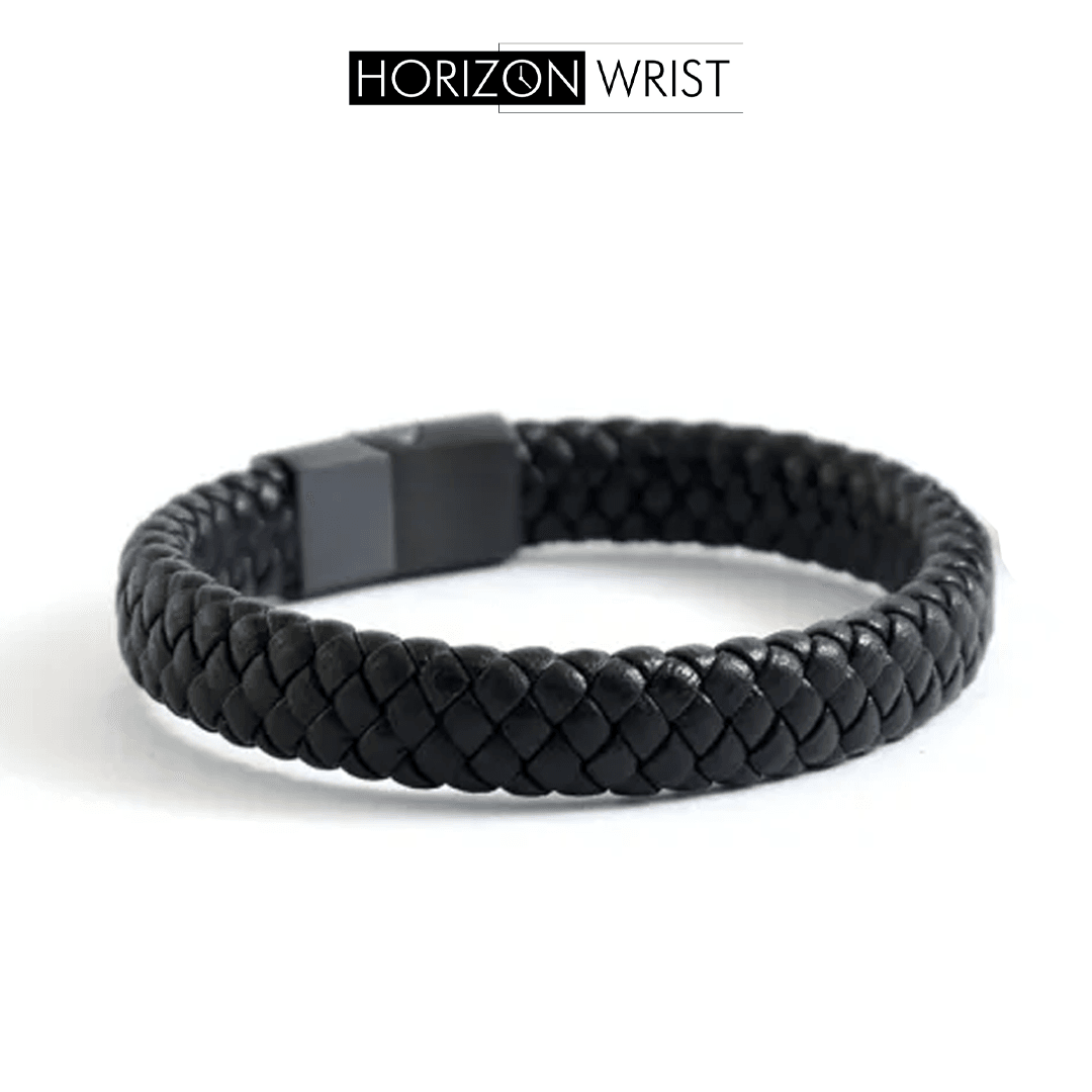 Premium Leather Braided Bracelet – Black | Magnetic Lock | Unisex Style - Horizon Wrist 