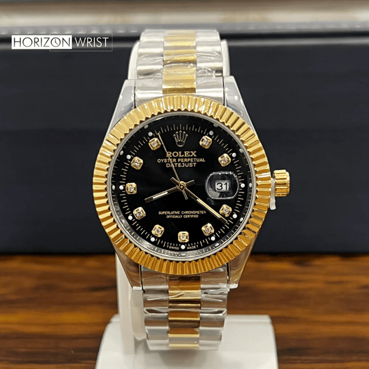 Diamond-Style Luxury Watch – Classic Two-Tone Stainless Steel - Horizon Wrist 