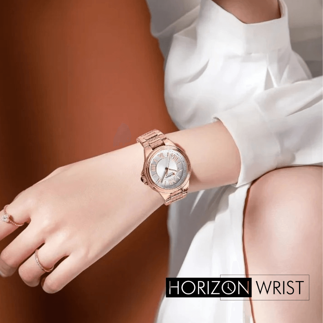 Silver Dial Women's Watch – Rose Gold Stainless Steel Bracelet - Horizon Wrist 