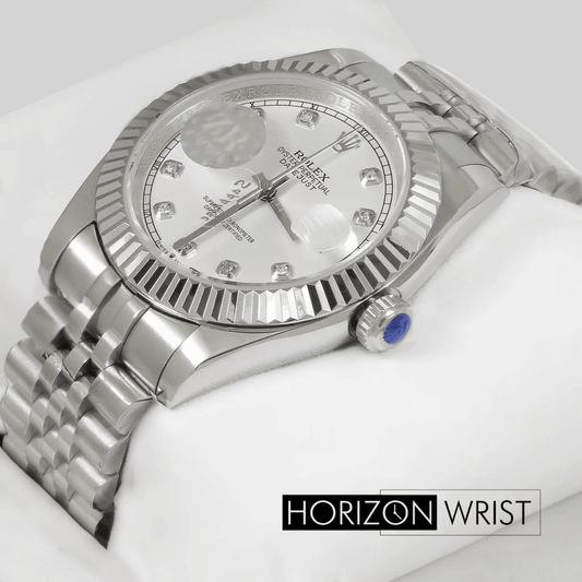 Rolex – 41mm All-Silver Automatic Watch | Stone Dial & Stone Bezel | Master AAA – Horizon Wrist - Horizon Wrist