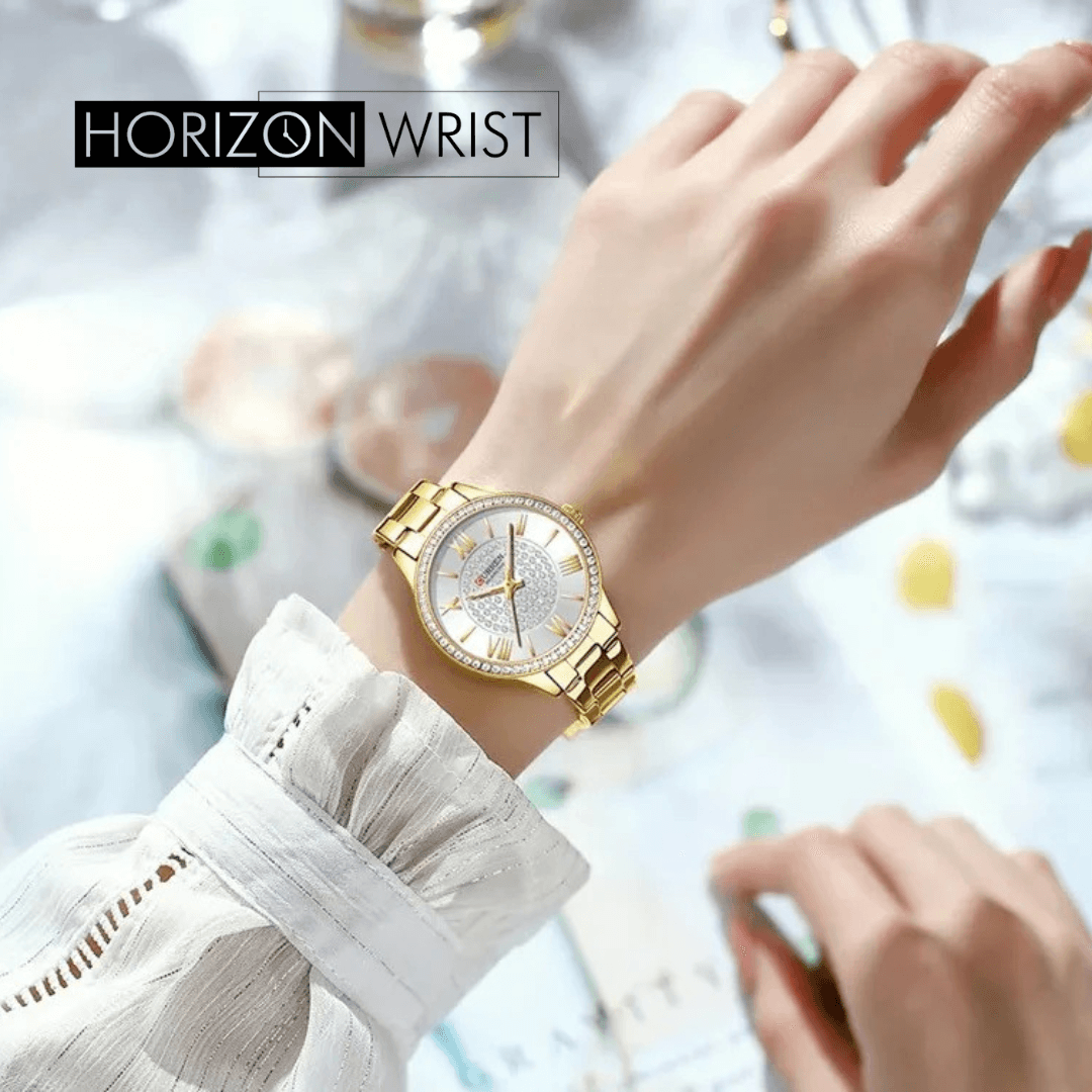 Silver Dial Women's Watch – Gold Stainless Steel Bracelet - Horizon Wrist 