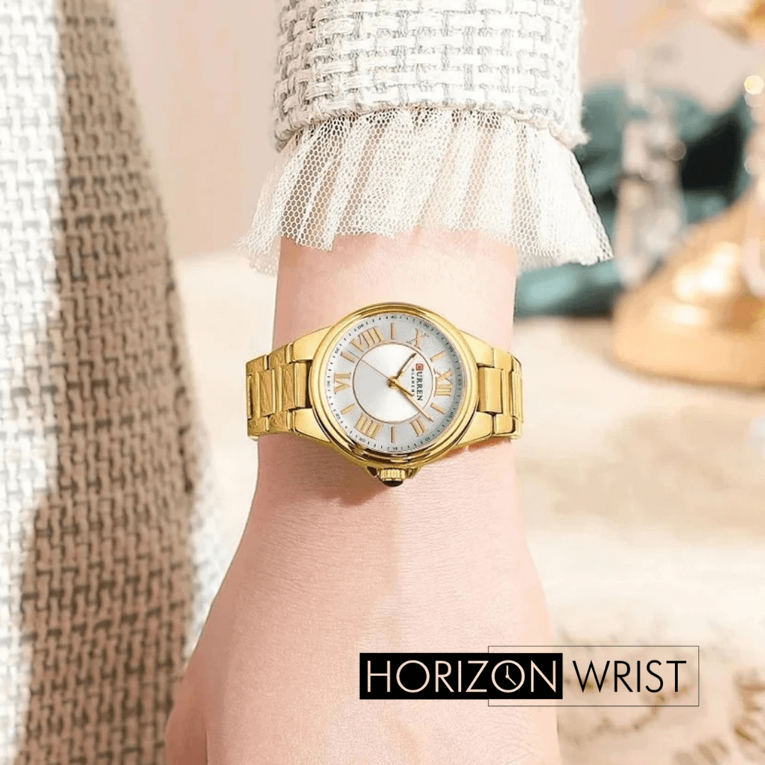 Two-Tone Women's Quartz Watch – Silver Dial with Gold Accent Band - Horizon Wrist 