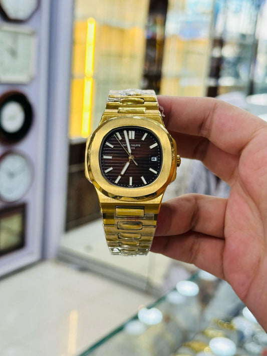 Luxury Patek Style Quartz Watch – Premium Golden Chain | Date Feature | 1 Year Warranty