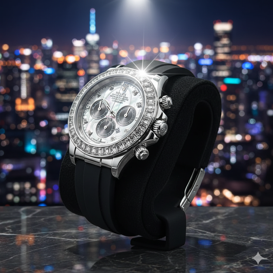 "Luxury Rolex-Inspired Watch – Stone Bezel, Rubber Strap & Quartz Movement | Horizon Wrist.Store"