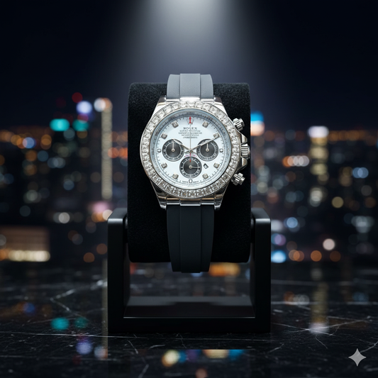 "Luxury Rolex-Inspired Watch – Stone Bezel, Rubber Strap & Quartz Movement | Horizon Wrist.Store"