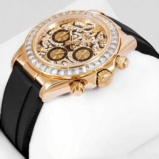 Rolex – Chronograph 40mm Yellow Gold Watch | Full Stone Bezel & Dial | Master AAA – Horizon Wrist - Horizon Wrist