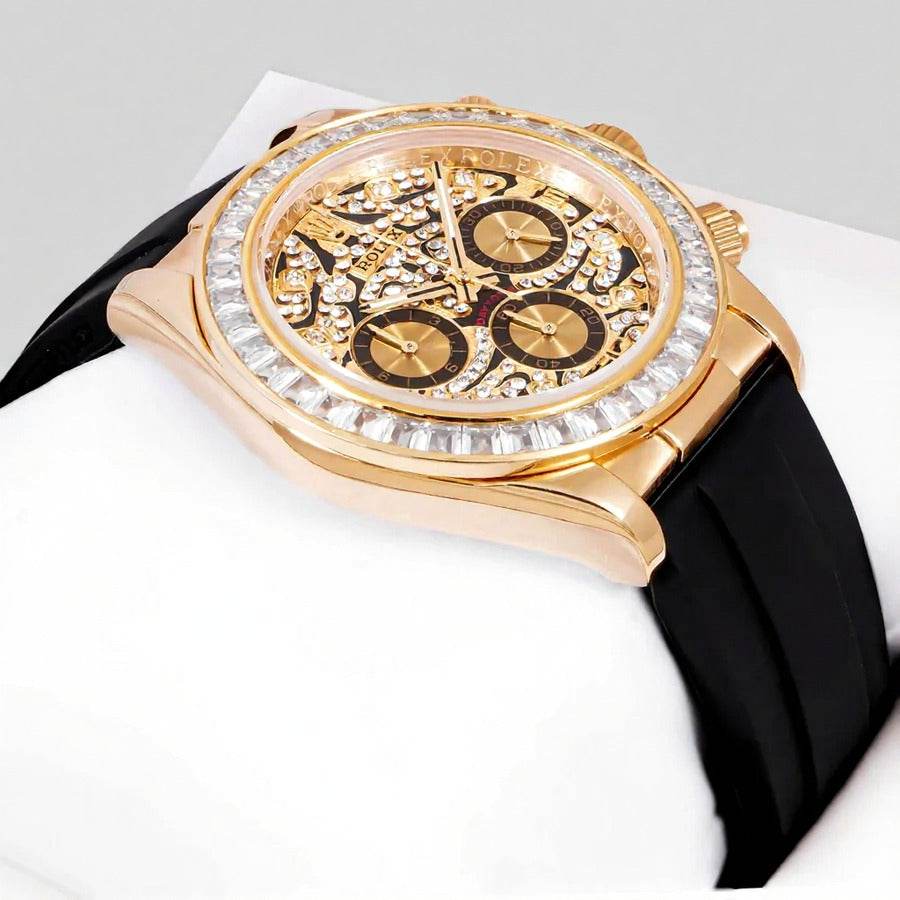 Rolex – Chronograph 40mm Yellow Gold Watch | Full Stone Bezel & Dial | Master AAA – Horizon Wrist - Horizon Wrist 