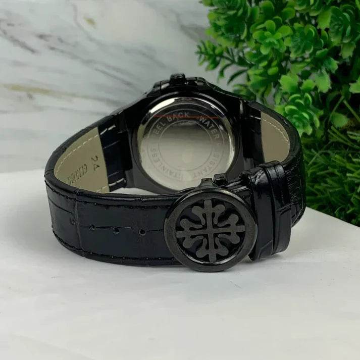 PP Leather Strap Watch - Full Black - Horizon Wrist 