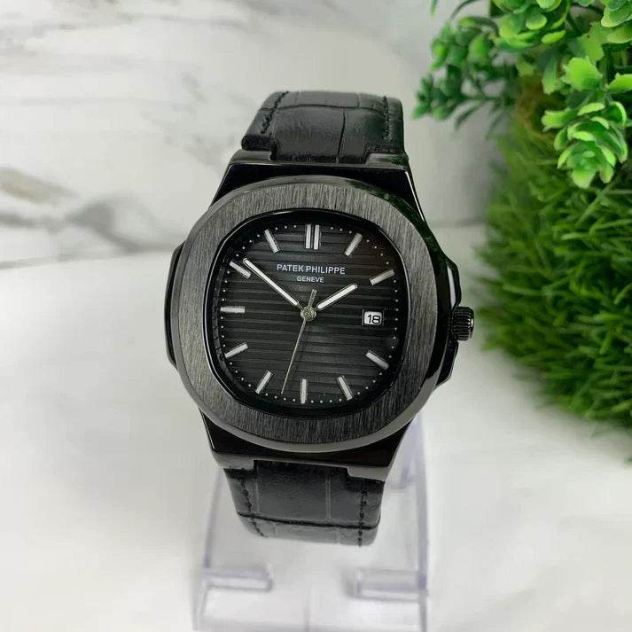 PP Leather Strap Watch - Full Black - Horizon Wrist 