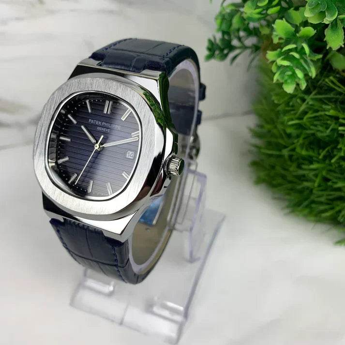 PP Leather Strap Watch - Silver Blue - Horizon Wrist 