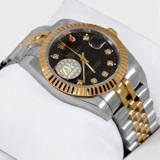 "Rolex Look. Horizon Finish. – Gold & Silver Brilliance with a Black Stone Dial (36mm)"