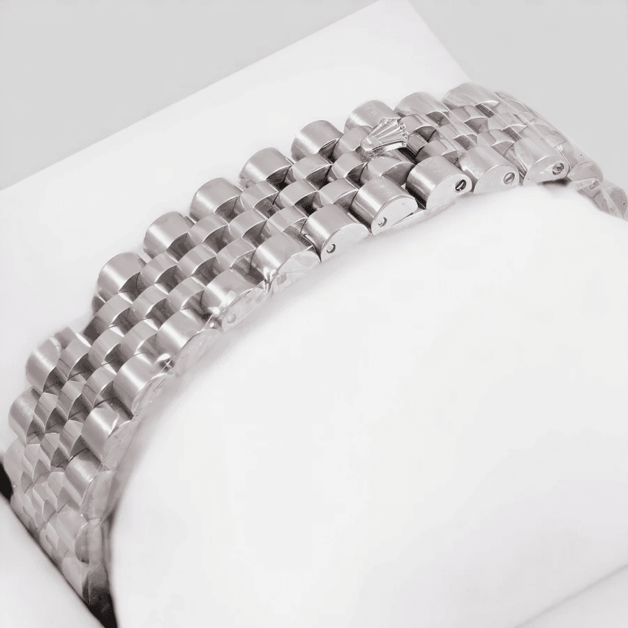 Rolex – 36mm All-Silver Automatic Watch | Full Stone Bezel & Dial | Master AAA – Horizon Wrist - Horizon Wrist 